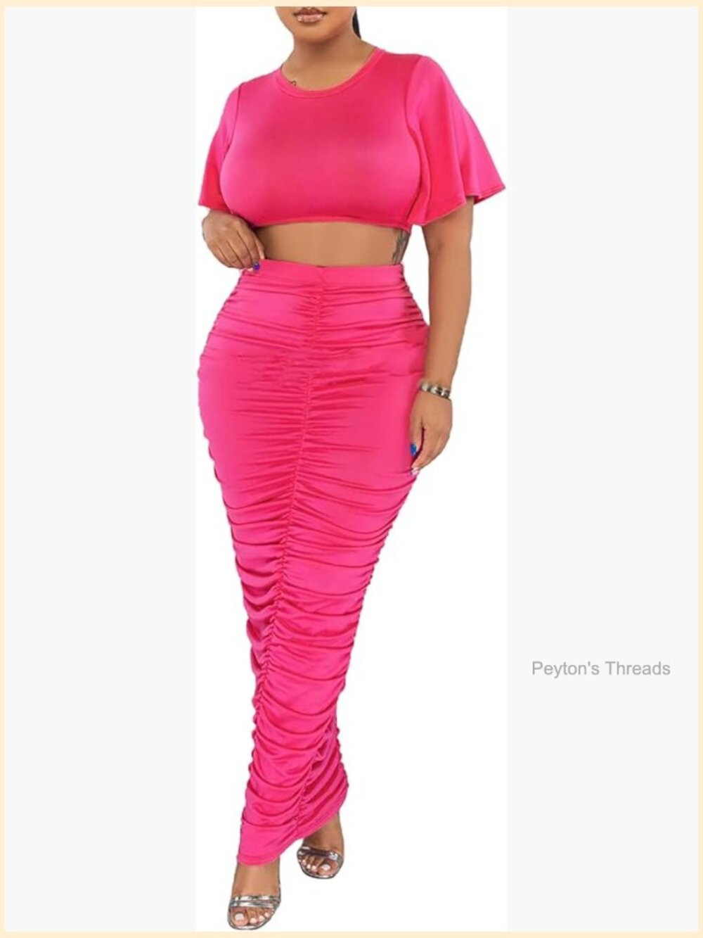 Flare Sleeve Crop Top Maxi Skirt 2 Piece Bodycon Set
